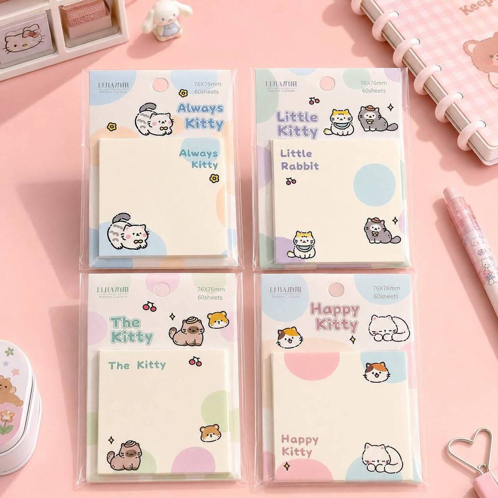 Sticky Notes KITTY Gato Kawaii Pastel 76x76mm 60 Folhas | Bloco de ...