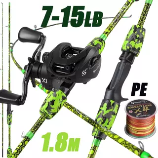 Kit de Pescaria Sougayilang 7-15LB Vara de pesca 1,80 m 2 seções + Carretilha de pesca 7.2:1 + Linha de pesca