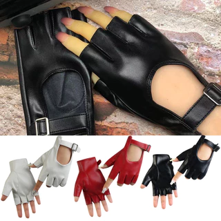 Luvas De Motocicleta Meio Dedo Couro Equitação Homens Mulheres Respirável Antiderrapante Preto Branco Vermelho Alça Ajus