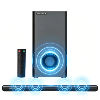Soundbar Bluetooth 180W Bivolt 110/220V com Subwoofer, Entradas HDMI ARC Óptica Coaxial e USB-Tomate