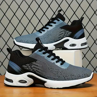 Tênis De Corrida Masculino De Malha Respirável – Leve E Casual, Sola De Borracha, Design De Corrente, Padrões