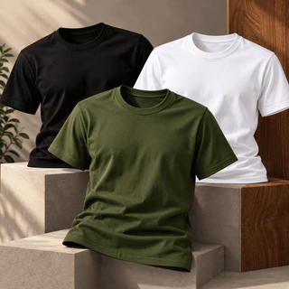 Kit 3 Camisetas Masculinas Algodão Básica Lisa Casual Cores Sortidas