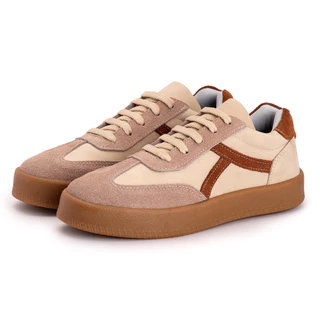 Tênis Feminino Casual Retrô Confortável em Recortes Couro NoBuck
