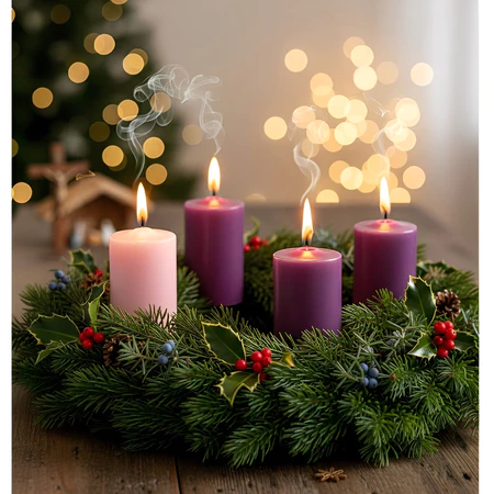 Vela coroa do advento da família 