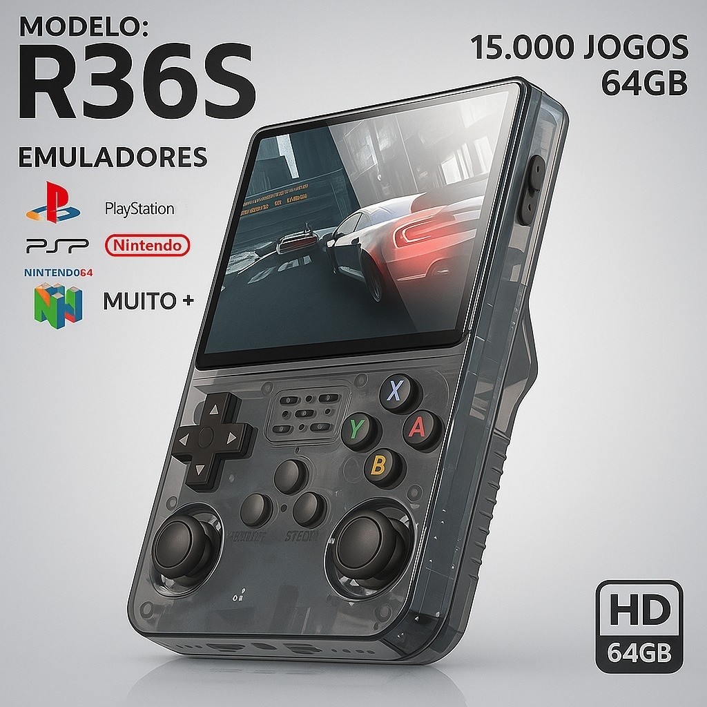 Mini Video Game Portatil Console R36S + de 15.000 Jogos 64g Linux Tela ...