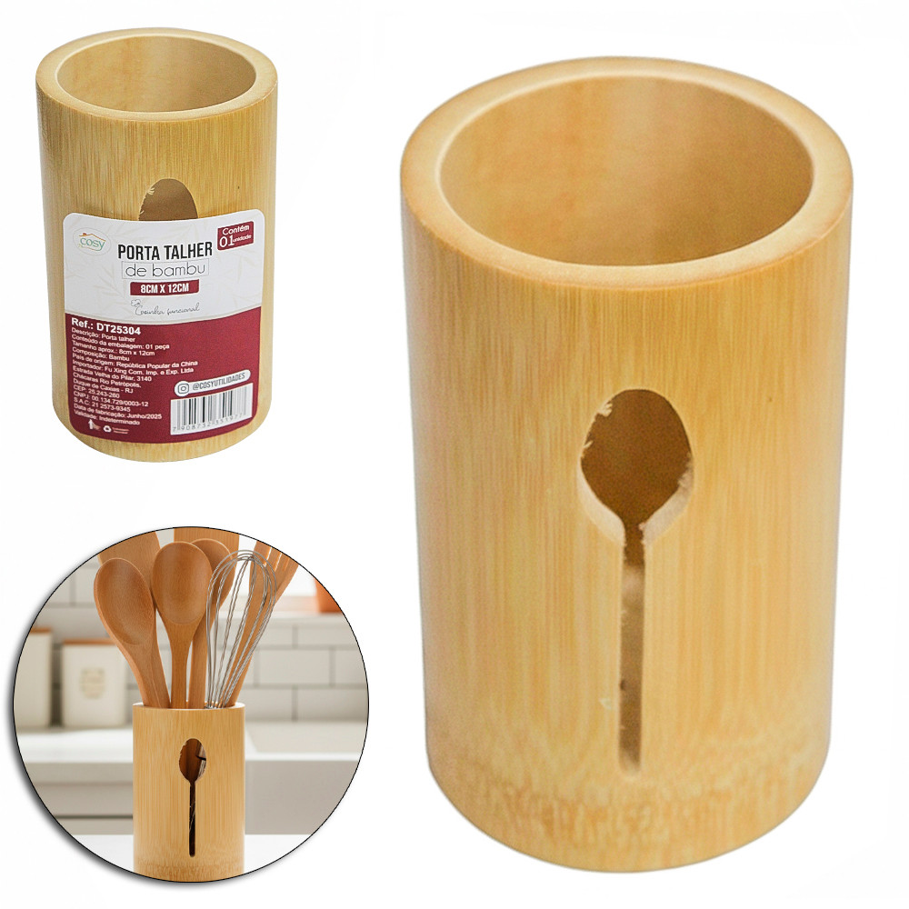 Porta-talheres Redondo de Bambu