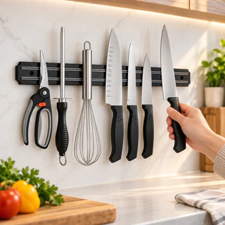 Barra Magnética Imantada de 33 cm para Facas Cozinha Ferramentas e Utensílios