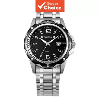 Relógio Masculino Wlisth Quartzo Prata Pulseira De Aço Inoxidável Preto Rebite Moldura 24h Data Display Esporte Ao Ar Li