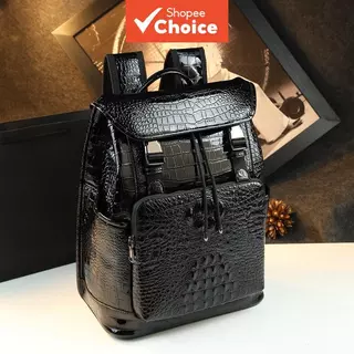 Mochila masculina com padrão de crocodilo, casual executiva, grande capacidade para viagem, bolsa masculina moderna