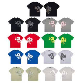 SynaWorld American Street Wear manga curta clássica carta logotipo estampado camiseta Casual solta