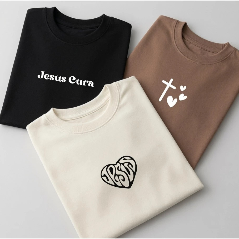 Camisetas Femininas Cristãs Jesus Cura Fé Estampadas Algodão Premium Gospel Evangélica