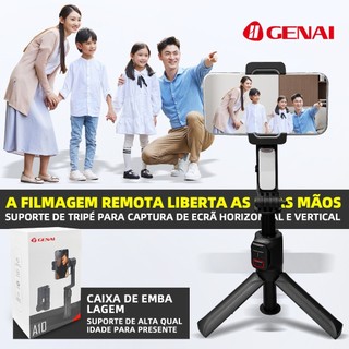 Gimbal para Celular GENAI A10 | Selfie Stick com Tripé Controle Remoto Luz LED Antivibração Dobrável