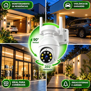 Câmera de Segurança Wi-Fi Inteligente Externa PTZ 360° Visão Noturna Monitoramento pelo Celular