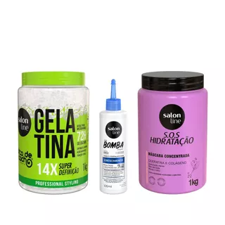 Kit com Gelatina Super Definição + Tônico Fortalecedor + Máscara Bio-Reconstrução Salon Line em Oferta na Shopee