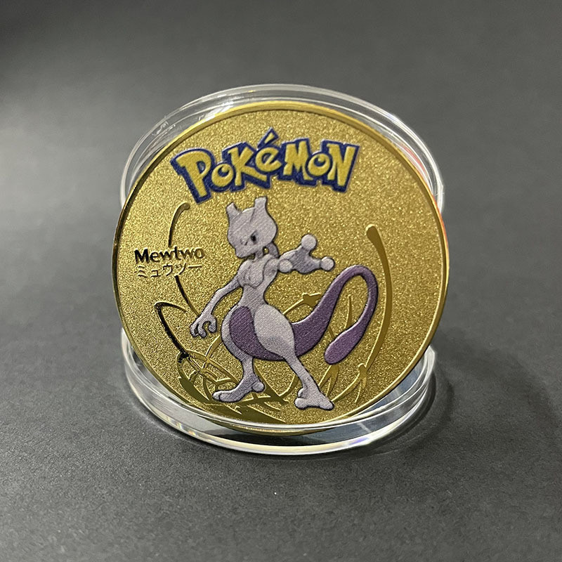 Moeda Comemorativa Pokemon Moedas Metal Mewtwo Anime Charizard Pikachu Cartões Redondas De Brinquedos