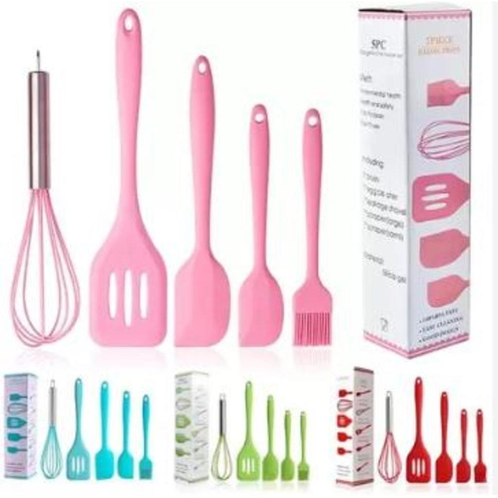 Kit 5 Peças Utensílios de Cozinha Silicone Colher Espátula Fue Espátula Pequena Pincel