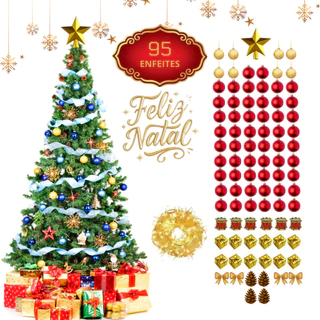Árvore De Natal Completa 1,50m Decorada Com 95 Enfeites Luxo Pisca Pisca Promoção