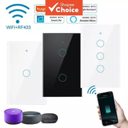 Luz De Preenchimento LED Interruptor Inteligente Eua WiFi Parede RF433 1 2 3 Gang Para Tuya Sem Fio Neutro Sensor Toque