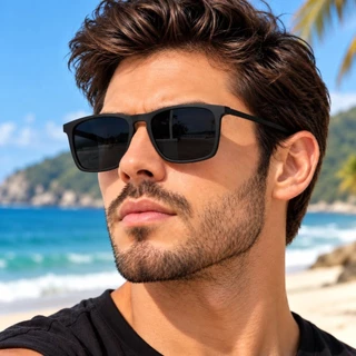 Óculos Quadrado Preto UV400 Armação Metal Homens e Mulheres