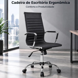 Cadeira De Escritório Giratória Presidente Regulagem De Altura Reclinável Preta
