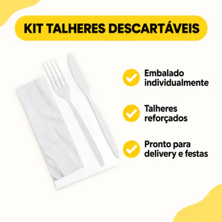 Kit Talheres Descartáveis Garfo e Faca com Guardanapo Reforçado Marmita Delivery Festa 50 ou 200 Un