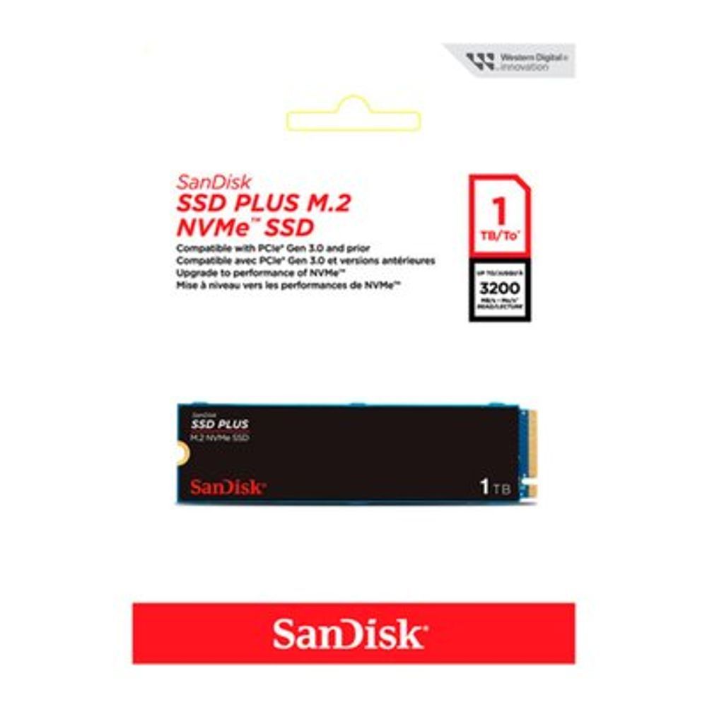 SSD SanDisk Plus, 1TB, M.2 PCle, NVMe, Leitura 3200MB/s e Gravação acima de 2500MB/s, Preto - SDSSDA3N-1T00-G26