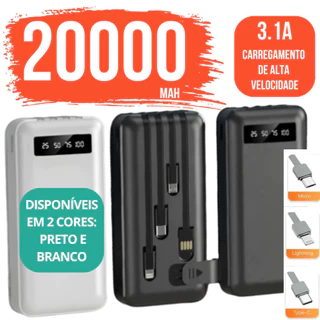 Carregador Power Bank Portátil de celular 20000mah Universal Saida 4 Cabos SULAN