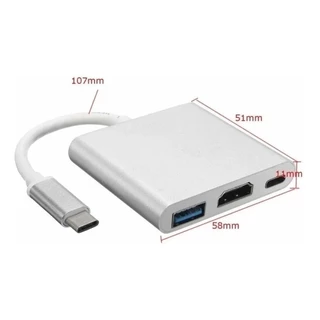 Cabo Adaptador Type-c 3 Em 1 Usb-c Hdmi Usb 3.1 Macbook Laptop 4K
