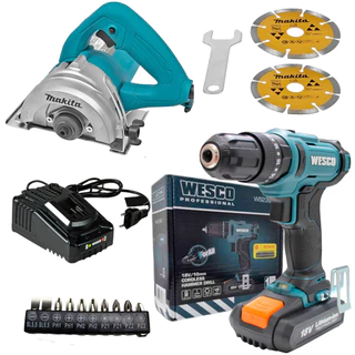Kit Marcenaria Profissional com Furadeira de Impacto Wesco 18V e Serra Mármore Makita 110mm 2 Discos em Oferta na Shopee