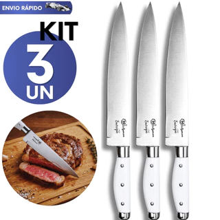 Jogo Faca Profissional 8' Polegadas Inox Resistente Carnes Aves Legumes Cozinha Churrasqueiro Corte Preciso Utensílios