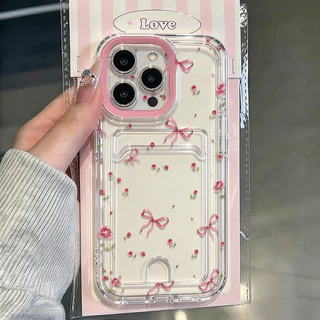 Capa Para Samsung A04 A05 A12 A13 A14 A15 A35 A52 A54 Transparente Silicone Anti-impact Capinha Card Case Laço rosa