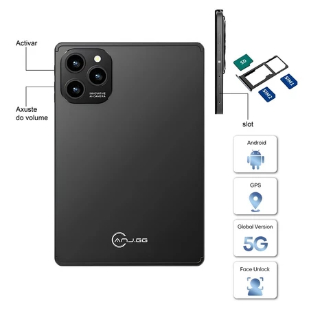 Tablet 10.1” com Teclado+Mouse 6GB RAM 128GB Android 13 Câmera 50MP