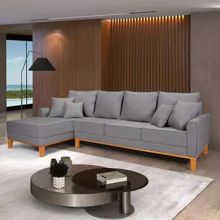 Sofá Living Beny 4 Lugares Com Chaise Pés e Base de Madeira Reforçada