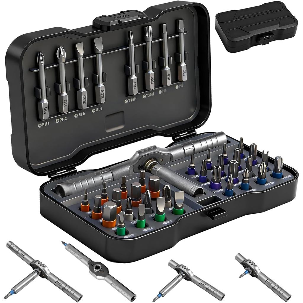 Conjunto de Chaves de Fenda Magnéticas com Catraca 42 em 1, Conjunto de Chaves de Fenda com Catraca para Bricolagem, Con