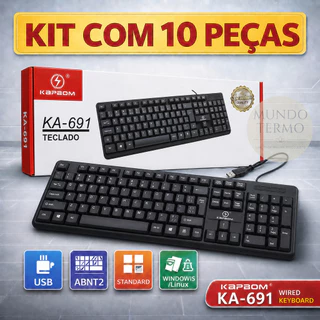 Kit 3/5/7/10 Teclado para computador com Fio Usb Abnt2 português notebook Home Office Escola Trabalho