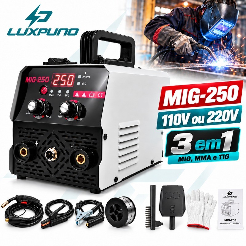 110V ou 220V MIG-250 Máquina de Solda Inversora 3 em 1 MIG Sem Gás MMA ...