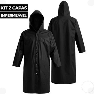 Kit 2 Capa De Chuva Preta Impermeável Pvc Com Capuz Epi