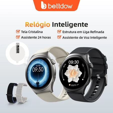 Smartwatch BETTDOW FB060 IP68 liga de zinco 3D dinâmico monitora saúde completo e tem assistente de voz.