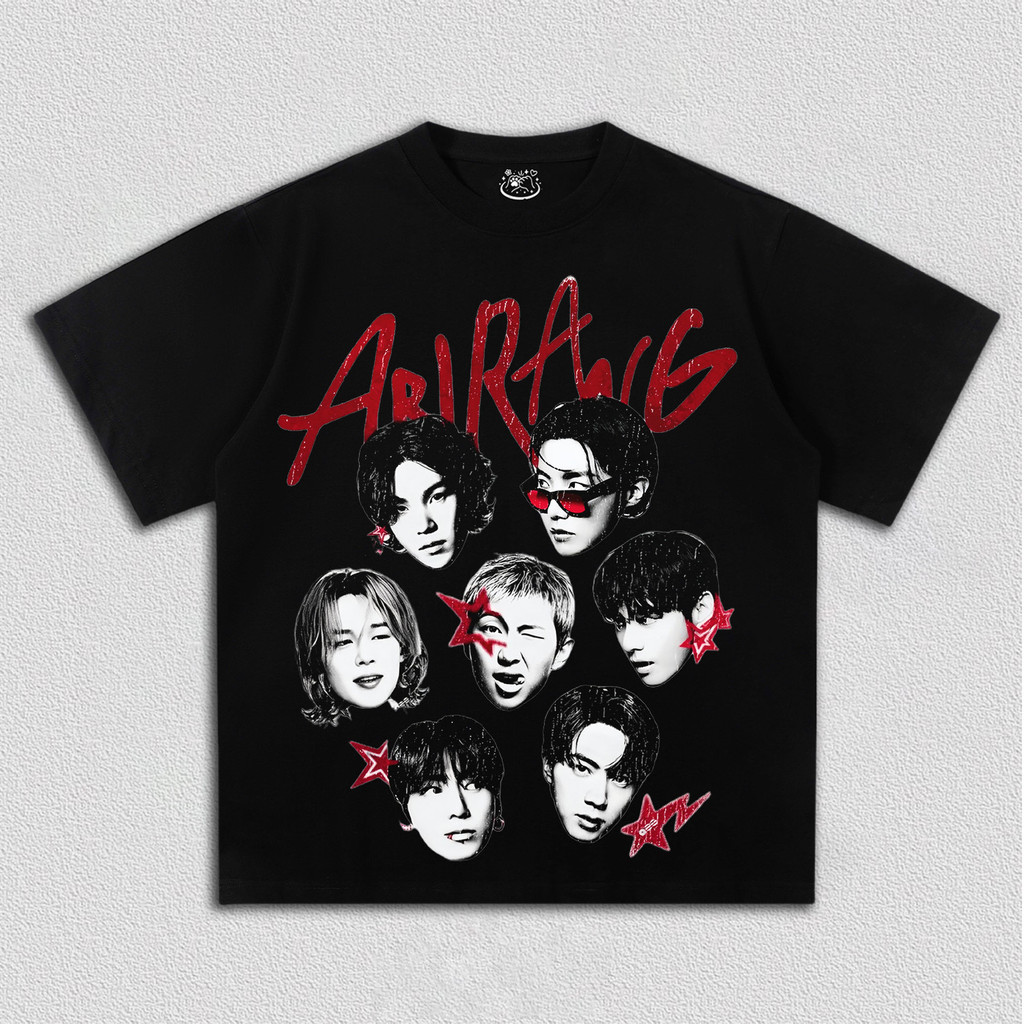Camiseta Masculina Feminina Arirang Grupo Kpop Montagem Rostros Estrelas Vintage Oversized Unissex Algodão Premium