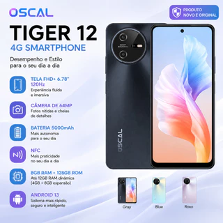 Oscal Tiger 12 4G Tela FHD+ 6,78" 120Hz Câmera 64MP Bateria 5000mAh NFC Novo e Original Smartphone