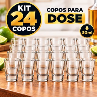 Kit 6/12/24 Copos Shot 30ml Vidro Transparente Dose Cachaça Tequila Vodka Whisky Pinga Licor Drinks