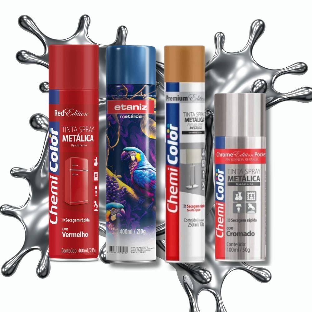 Tinta Spray Metálica para Madeira, Metal e Plástico – Chemicolor / Etaniz (Grade)