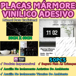 Kit 50 Placas Mármore Vinílico Adesivo 30X60cm Branco Ou Preto Tradicional Autoaderente Sem Cheiro em Oferta na Shopee