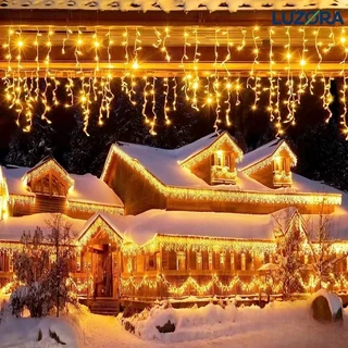 Luminária Cascata Natal 200/400 Leds Fixo ou 8 funcoes 110V ou 220V Decoração Festa Interna Externa