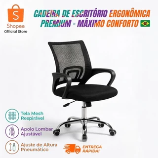 Cadeira de Escritório Ergonômica Mesh Giratória com Apoio Lombar e Regulagem de Altura - Kit 2