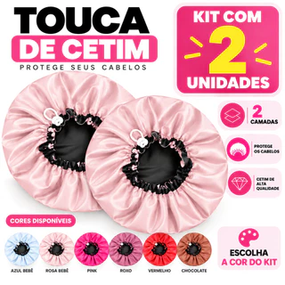 KIT 2 Touca Toca de Cetim Luxo Dupla Face Cabelo Dormir Antifrizz