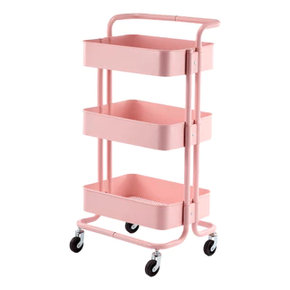 Carrinho Organizador Multiuso com 03 Prateleiras Rosa Casa Cozinha Escritório Prático Funcional