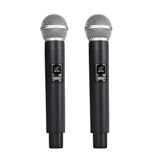Kit 2 Microfones Sem Fio UHF Profissional Karaokê Receptor Recarregável