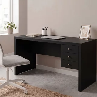 Escrivaninha Mesa Escritório com Reversível ME4113 3 Gavetas 155cm Preto Preto