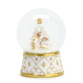 Globo De Neve Natalino Sagrada Família Dourado E Branco 10cm